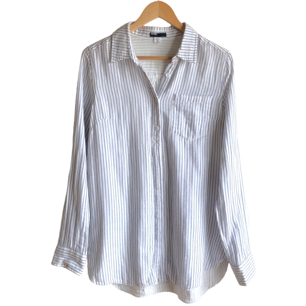 Striped White Button-Up Women's Top